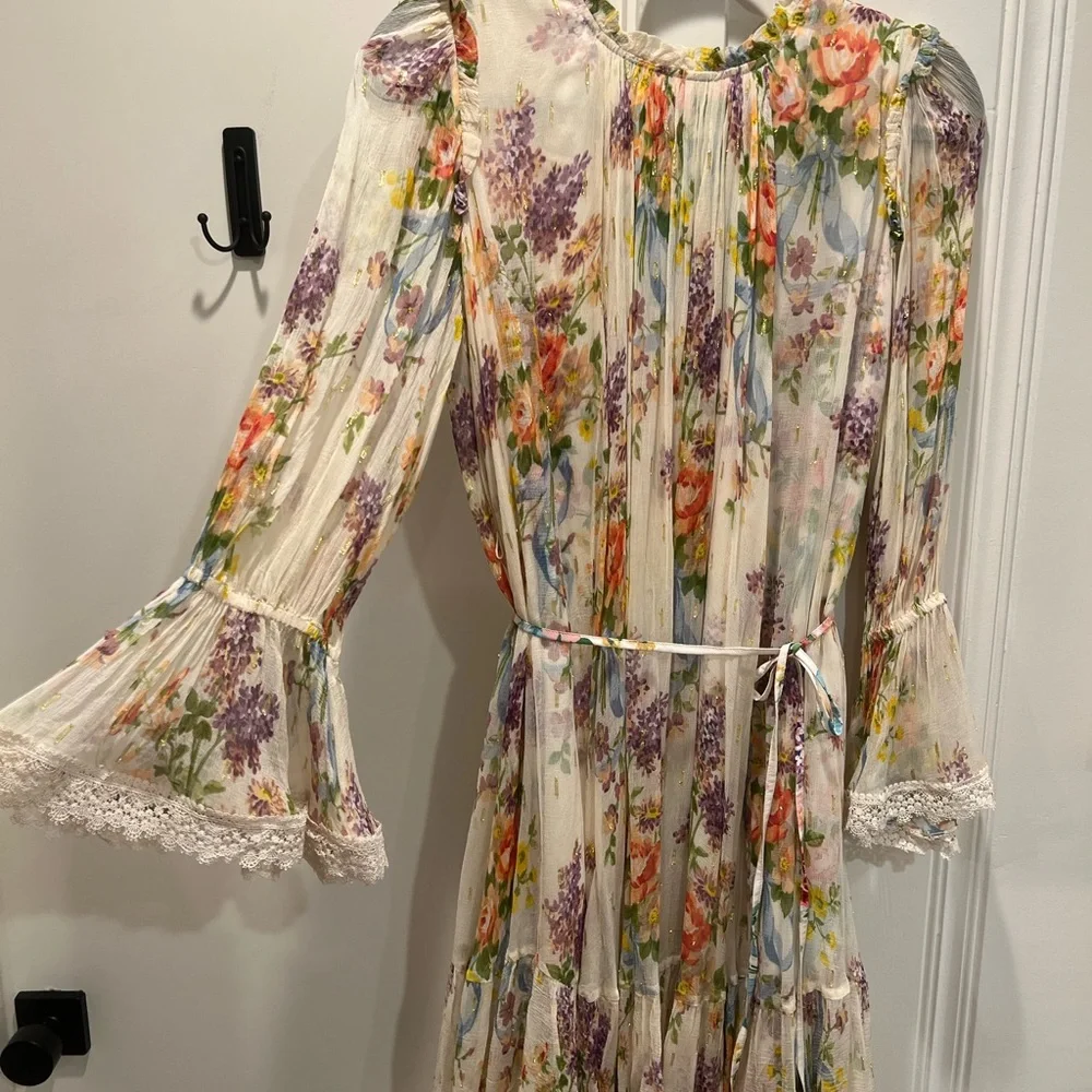 Needle & Thread Floral Diamond Chiffon Dress in Champagne - Picture 3 of 11